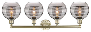 Edison-Rochester 4-Light 35" Bath Vanity Light, Antique Brass, Light Smoke