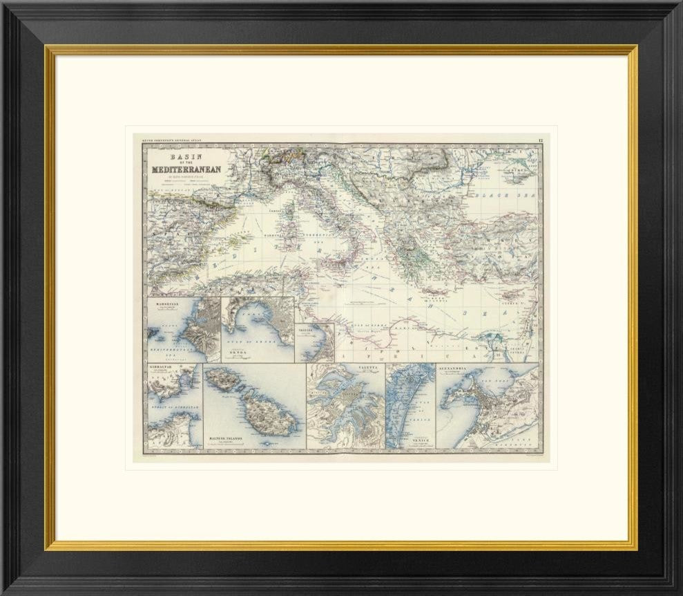 "Mediterranean Basin, 1861"  by Alexander Keith Johnston, 26x23"