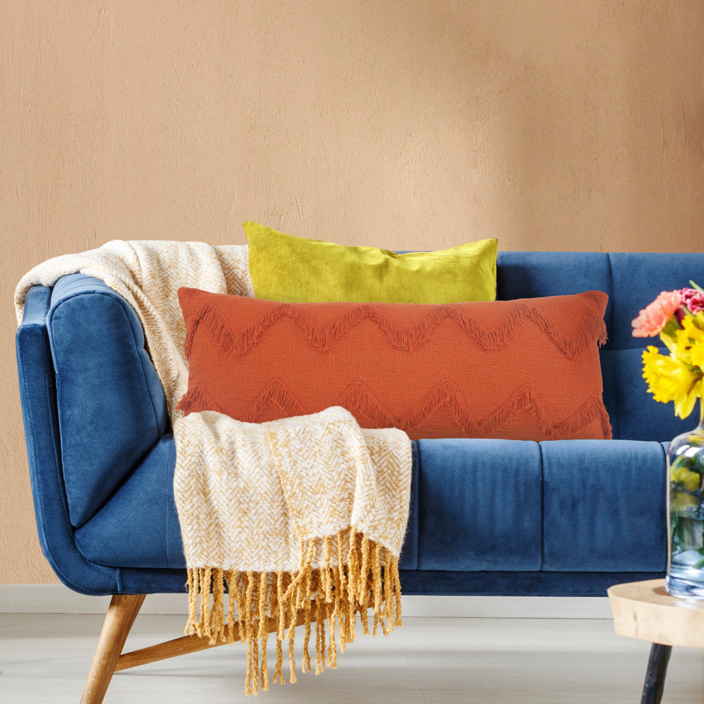 Solid Cinnamon Chevron Shag Throw Pillow, 14" X 36"