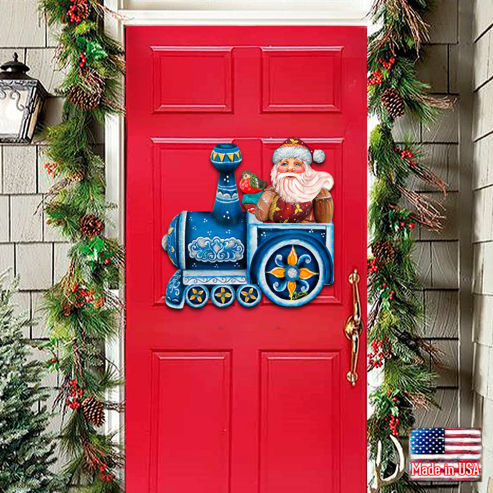 Train Riding Santa, Wooden Decorative Door Hanger