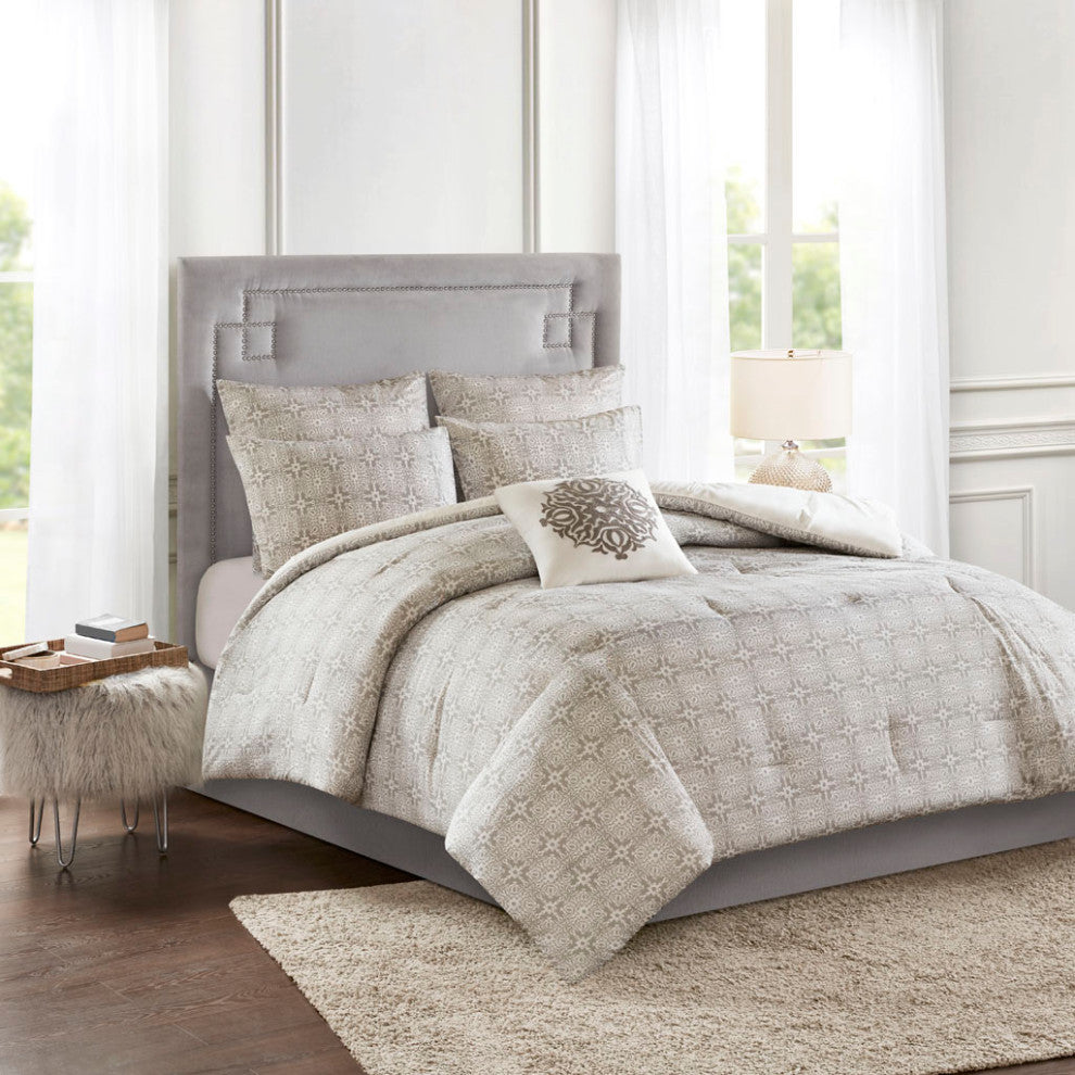 Madison Park Malia 6 Piece Embroidered Cotton Reversible Comforter Set, Ivory