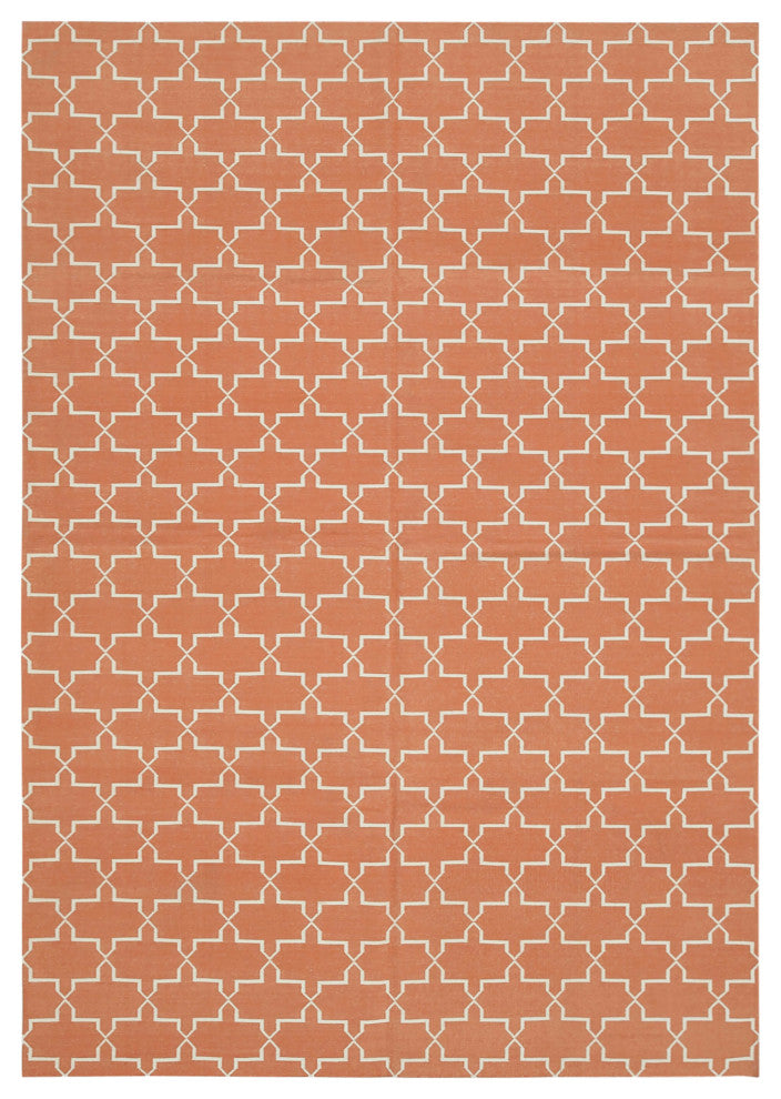 Rug N Carpet - Handmade Wool 6' 5'' x 9' 2'' Modern Design Dhurrie Kilim Rug