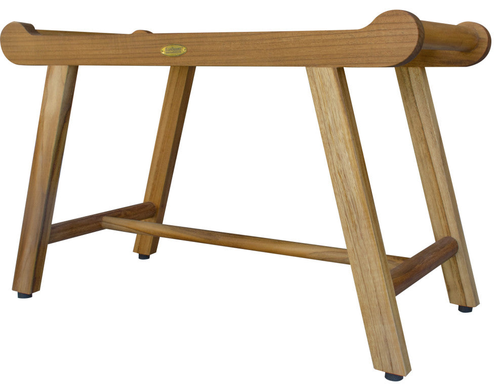 HomeRoots Rectangular Teak Shower Bench With Handles, Natural Finish