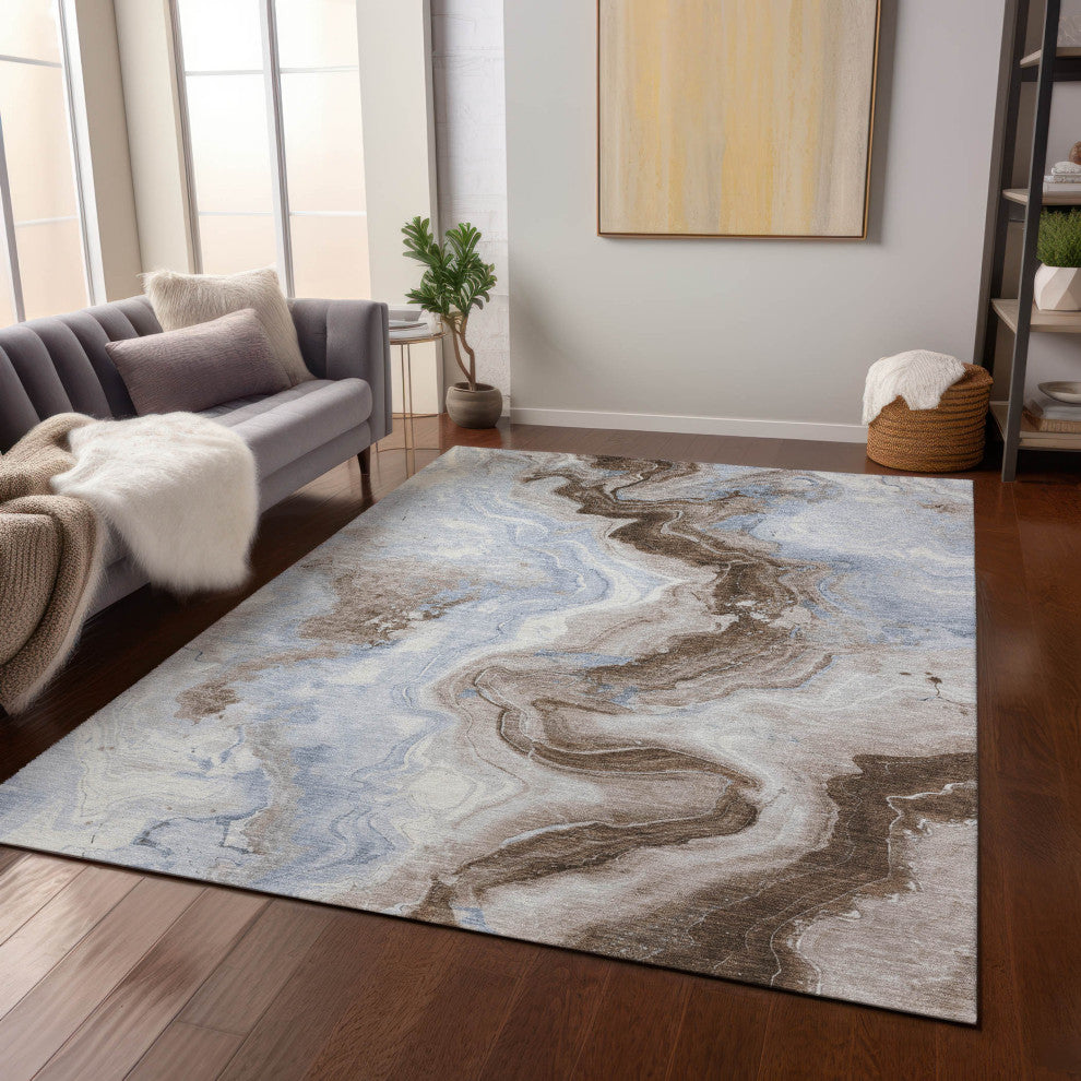 Machine Washable Indoor/Outdoor Chantille ACN1862 Taupe 3' x 5' Rug
