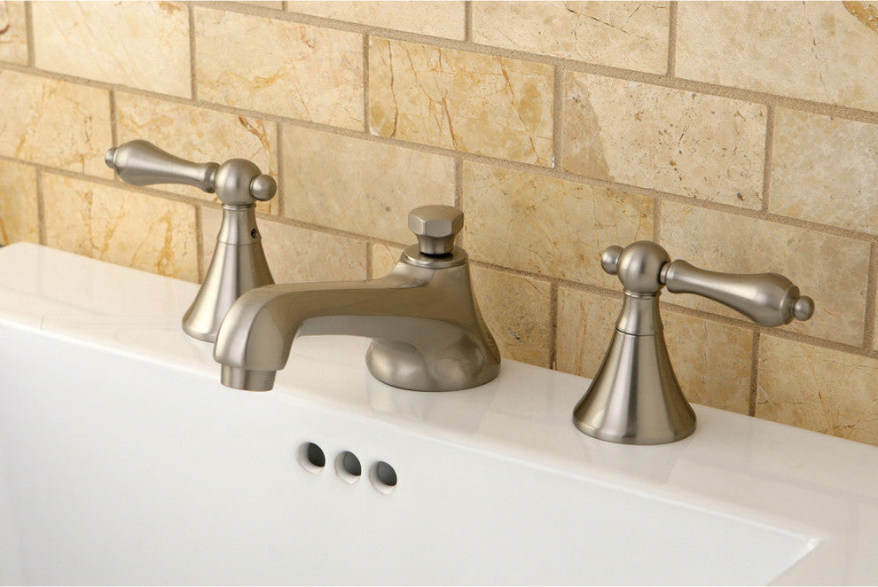 Widespread Bathroom Faucet, Brass Pop-Up, Brushed Nickel
