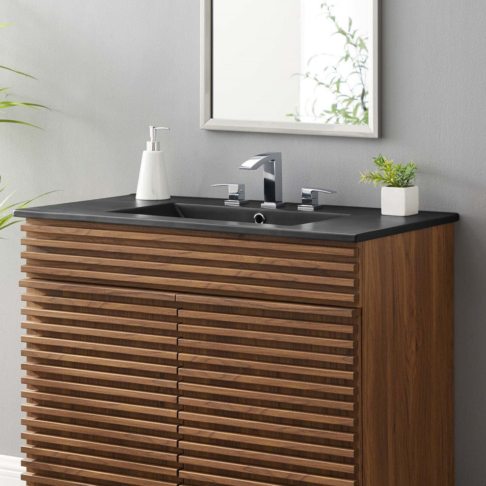 Single Vanity Sink, Black, Ceramic, Bedroom Bathroom, Contemporary Modern