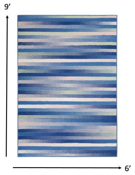 6' X 9' Blue And White Striped Dhurrie Area Rug