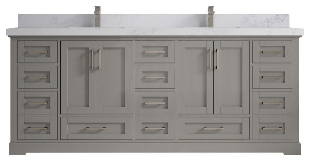 Boston 84 Double Sink Bath Vanity in Elephant Skin Gray 2" Calacatta Nuvo