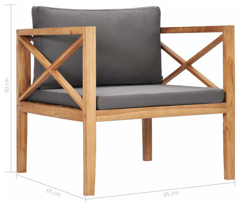 vidaXL Patio Chair Outdoor Patio Furniture with Gray Cushions Solid Wood Teak