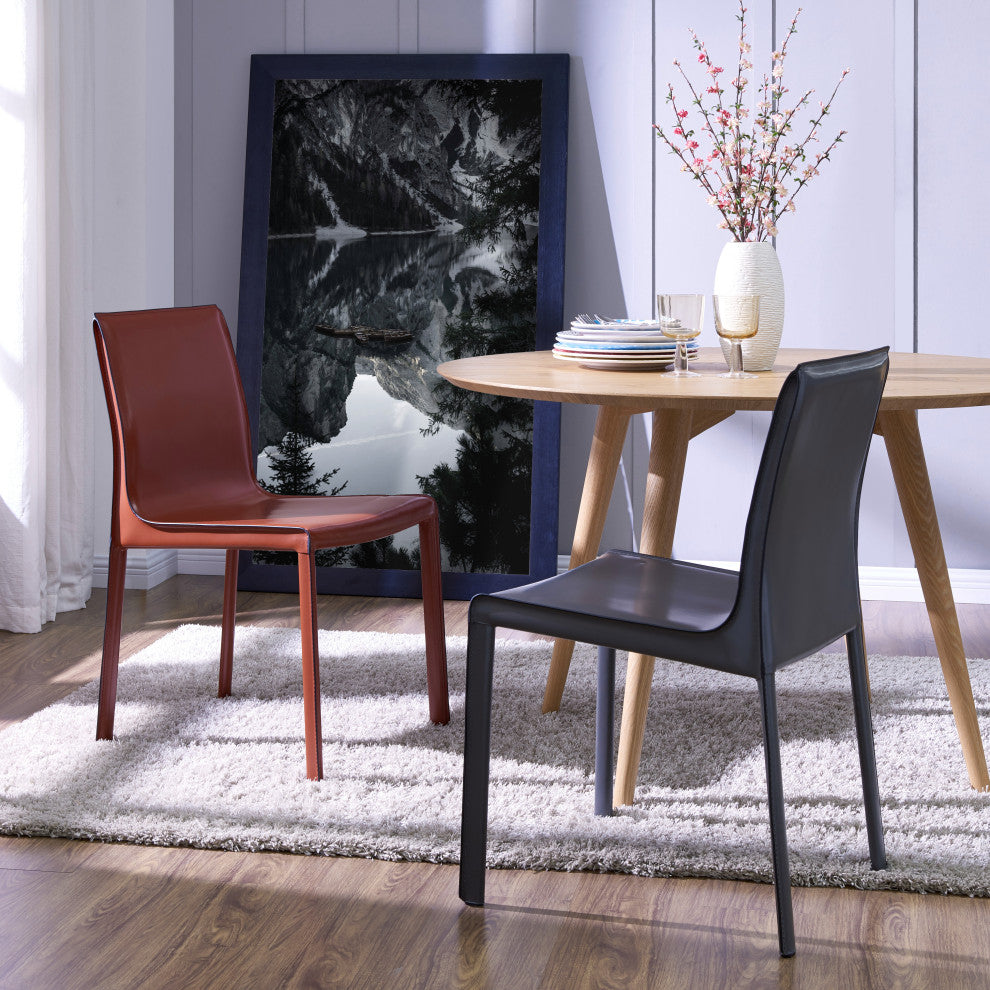 Gervin Recycled Leather Dining Side Chair, Set of 2, Anthracite