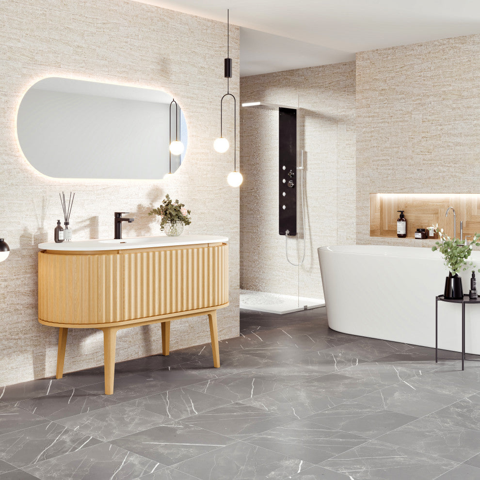 Eviva Haven 48" Oak Freestanding Vanity With White Solid Surface Integrated Top