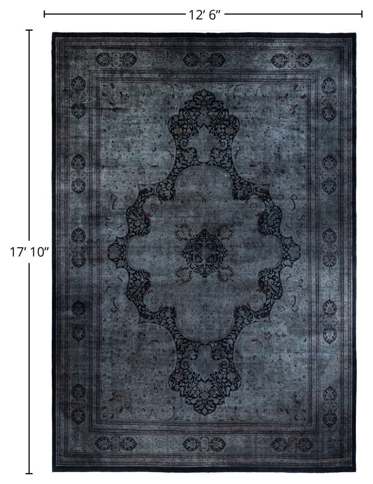 Overdyed, One-of-a-Kind Hand-Knotted Area Rug Black, 12'6"x17'10"