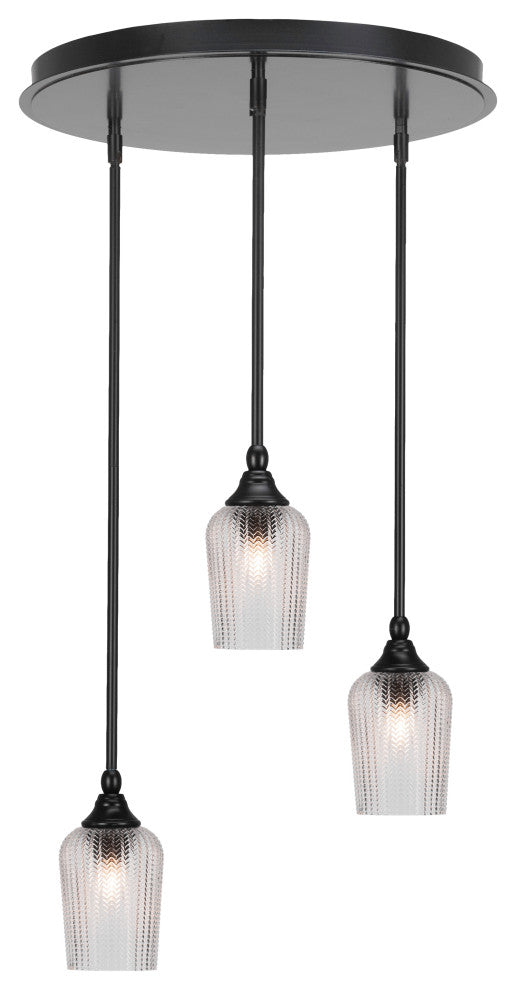 Empire 3-Light Cluster Pendalier, Matte Black/Clear Textured