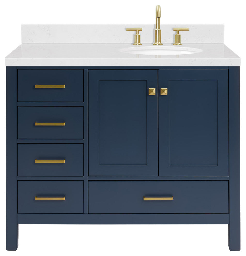 Ariel Cambridge 42" Right Offset Single Oval Sink Vanity, Carrara Quartz