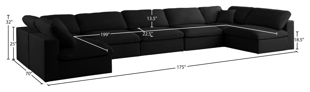 Plush Velvet / Down Standard Comfort 7-Piece U-Shaped Modular Sectional, Black