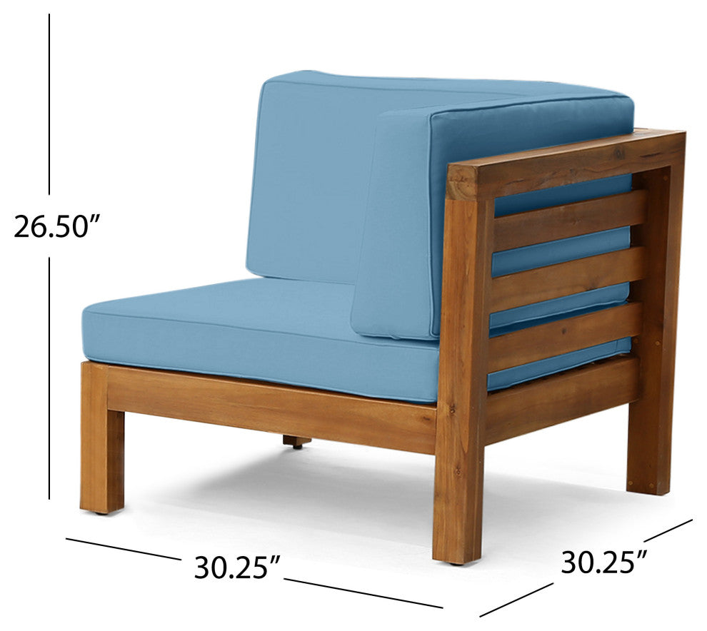 GDF Studio Dawson Outdoor 2-Seater Acacia Wood Sectional Loveseat Set, Blue