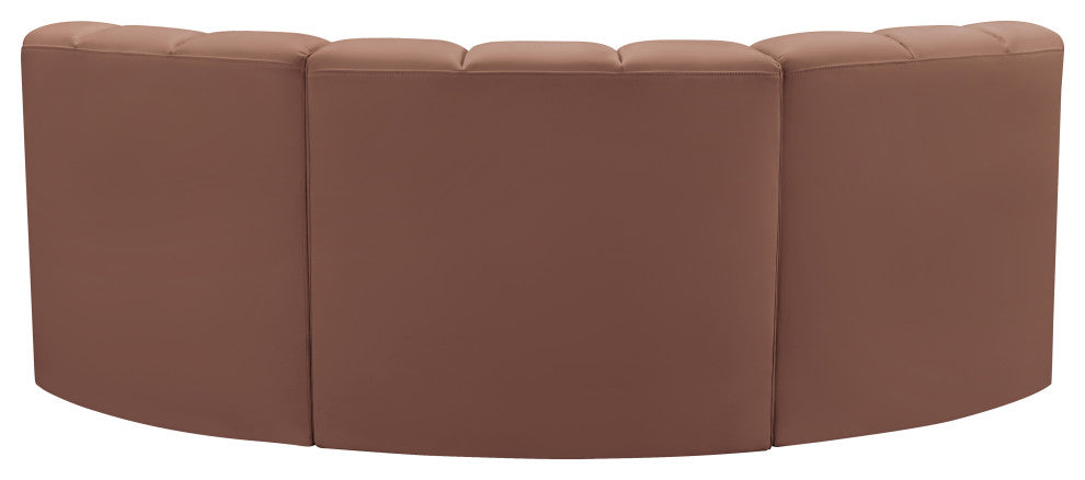 Arc Vegan Leather Upholstered 3-Pc. Inward Curved Modular Sectional, Cognac