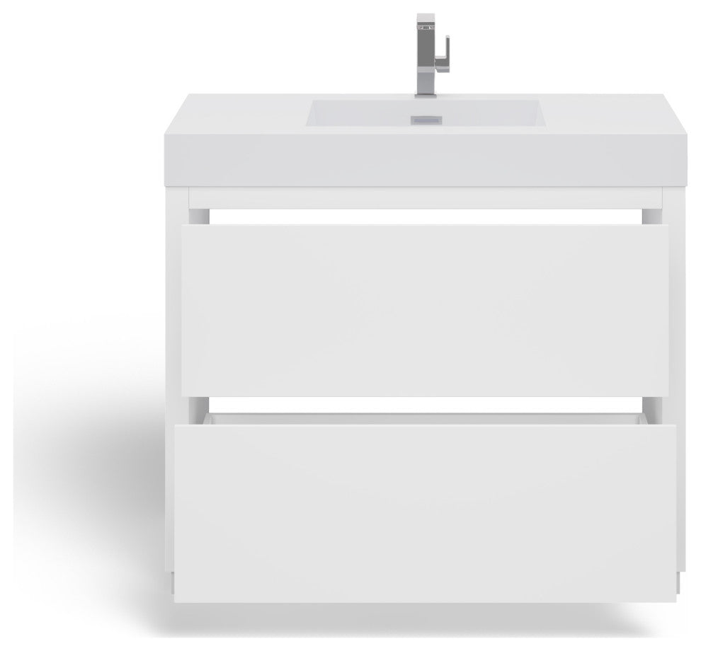 Boutique Bath Vanity, High Gloss White, 40", Single Sink, Freestanding