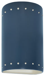 Small Cylinder Perfs Outdoor Wall Sconce, Closed, Midnight Sky, White, LED