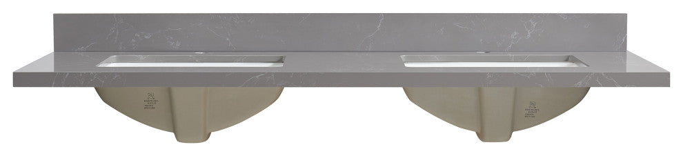 Malaga Composite Stone Vanity Top With Ceramic Sink, Reticulated Gray, 61"