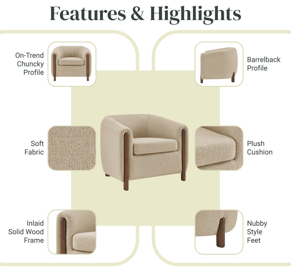 Ruth Accent Arm Chair, Barley Beige, Fabric