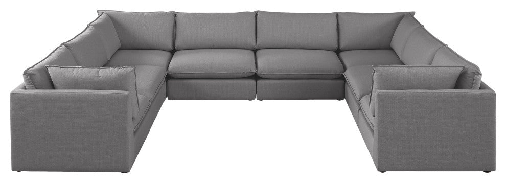 Mackenzie Linen Textured Fabric 8-Piece Modular U-Shaped Sectional, Grey