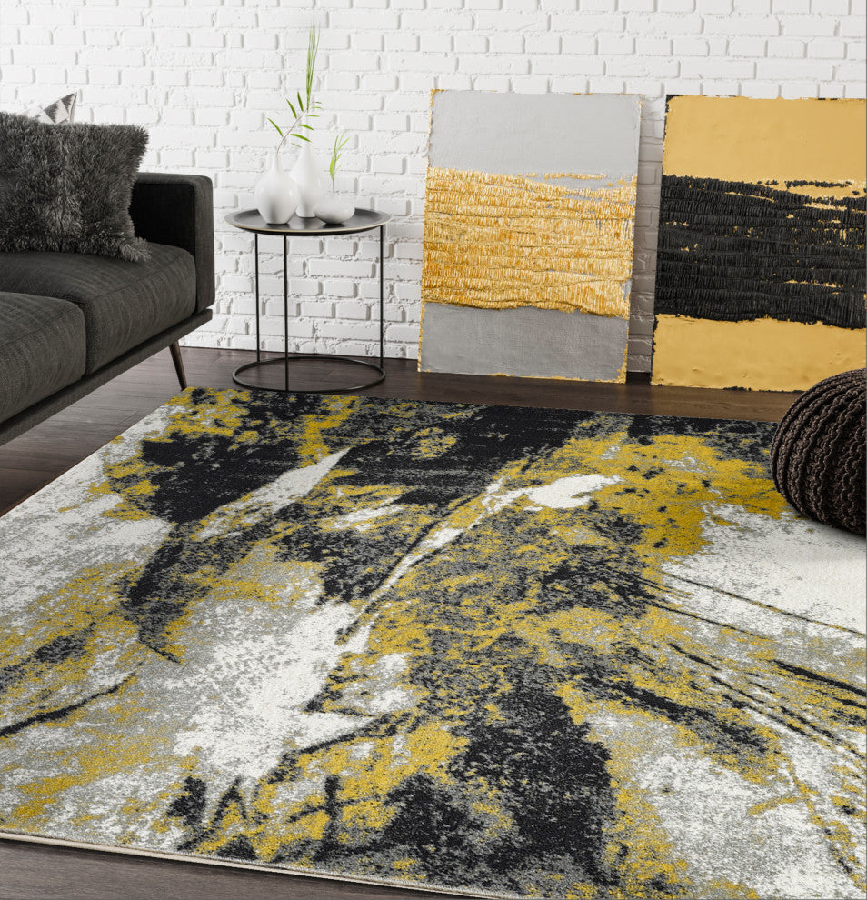 Abani Laguna LAG170A Modern Abstract Gold and Grey Area Rug