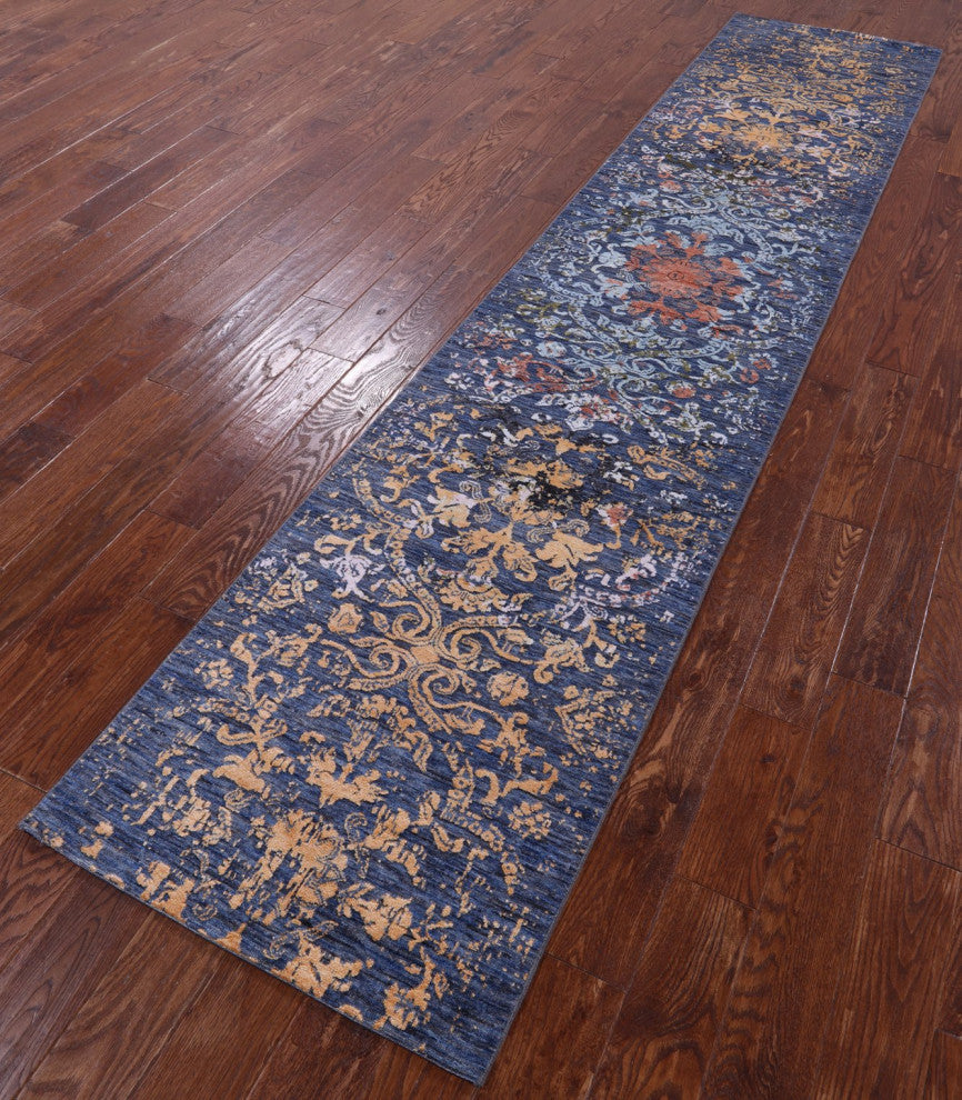 Runner Modern Handmade Wool and Silk Rug 2' 6" X 12' 0" Q11822