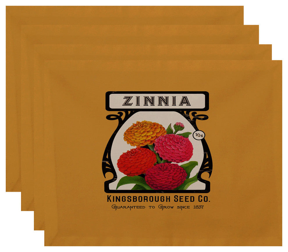 18"x14" Zinnia, Floral Print Placemat, Gold, Set of 4