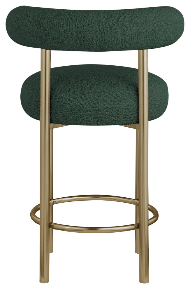 Bordeaux Upholstered Stool, Green, Boucle Fabric, Brushed Brass, Set of 2