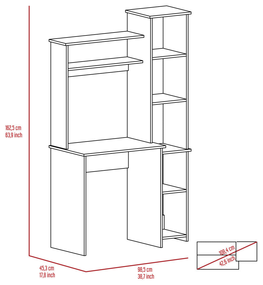 Nashville Writing Desk with 6 Open Shelves, White