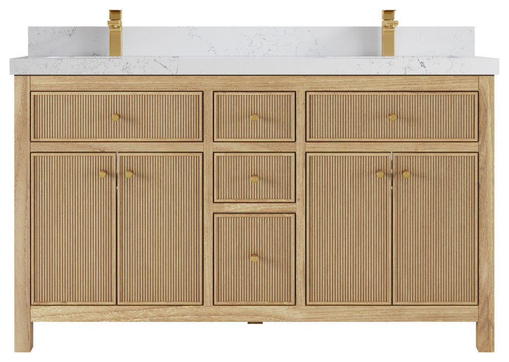Sonoma 60 Double Bathroom Vanity in Light Natural Teak with 2" Empira Quartz
