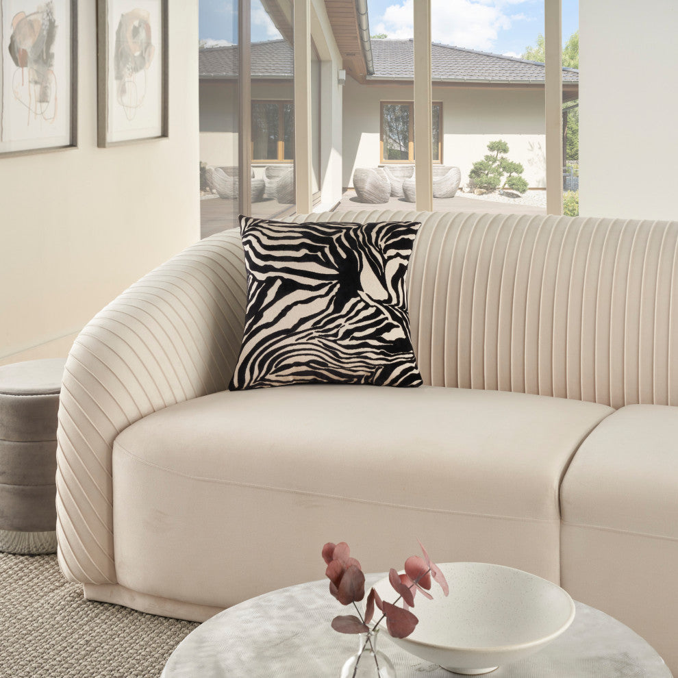 Nourison Home 18"x18" Sofia Jaquard Zebra Velvet Black Throw Pillows