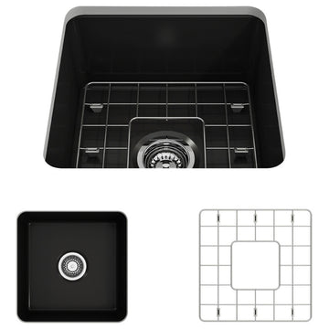 18 in. Single Bowl Kitchen Sink with Bottom Grid,Strainer in Matte Black