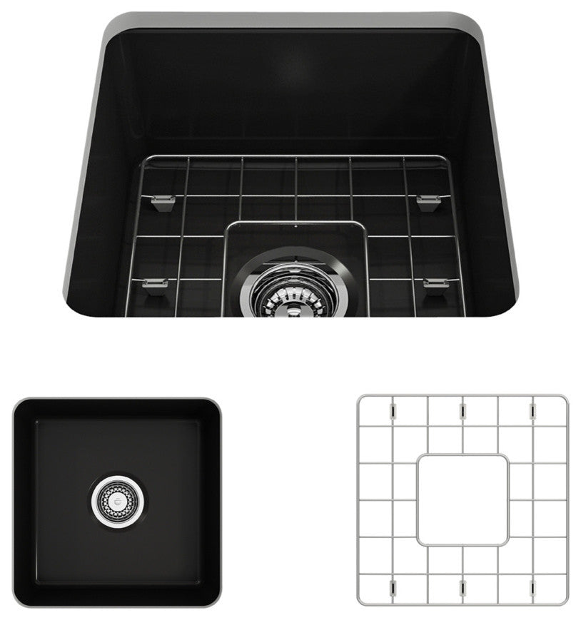 18 in. Single Bowl Kitchen Sink with Bottom Grid,Strainer in Matte Black