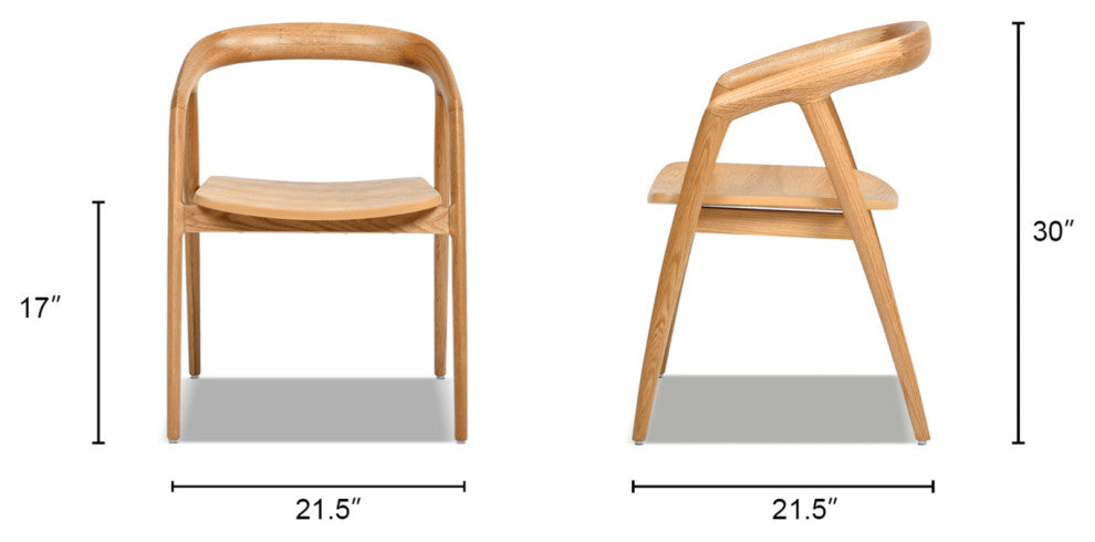 Simeon 21" Scandinavian Sculpted Oak Wood Dining Chair, Warm Natural Brown