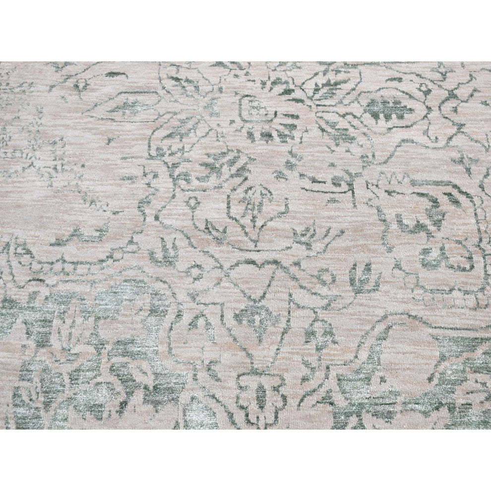Tan Color, Broken Heriz Design, Wool and Silk Hand Knotted, Rug, 8'10"x12'