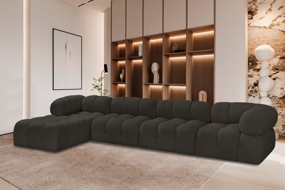 Ames Boucle Fabric L-Shaped Modular Sectional, Brown, 5-Piece: 2 Armless Chair, 2 Corner Chair, 1 Ottoman