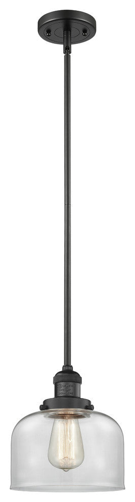 1-Light Large Bell 8" Pendant, Matte Black, Glass: Clear