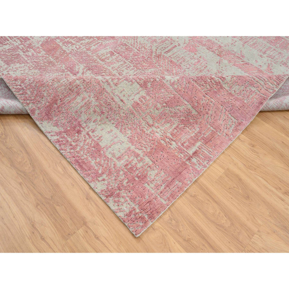 Rose Pink, Wool and Art Silk Jacquard Hand Loomed, Square Rug, 10'0"x10'2"