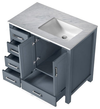 Jacques Modern Dark Grey 36" Single Vanity, Carrara Marble Top - Right Version