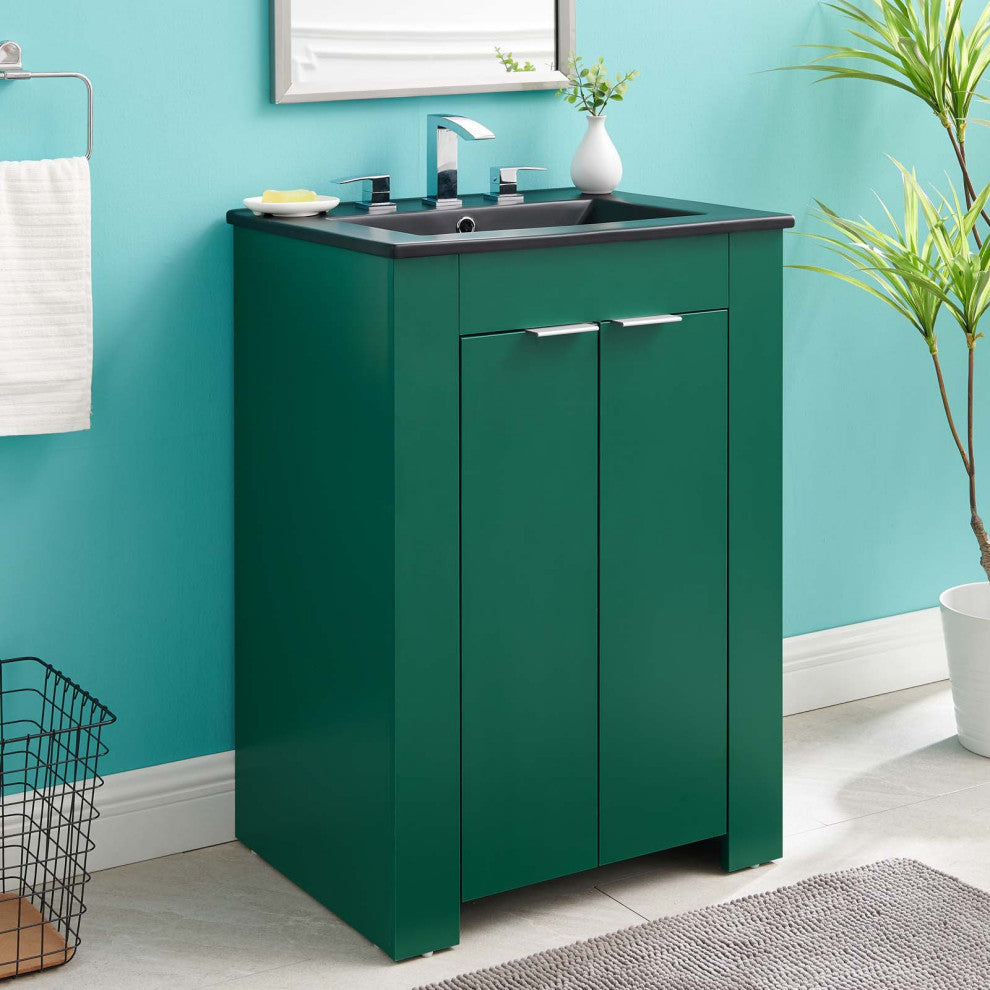 Sink Vanity Cabinet, Melamine, Green Black, Modern, Hotel Bedroom Bathroom