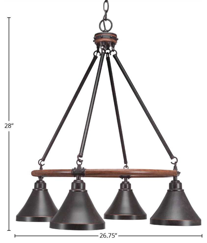Blacksmith 4-Light Chandelier, Dark Granite Cone Metal Shade