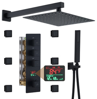 3 Function Digital Display Single Handle Shower System set with Body Spray, Matte Black
