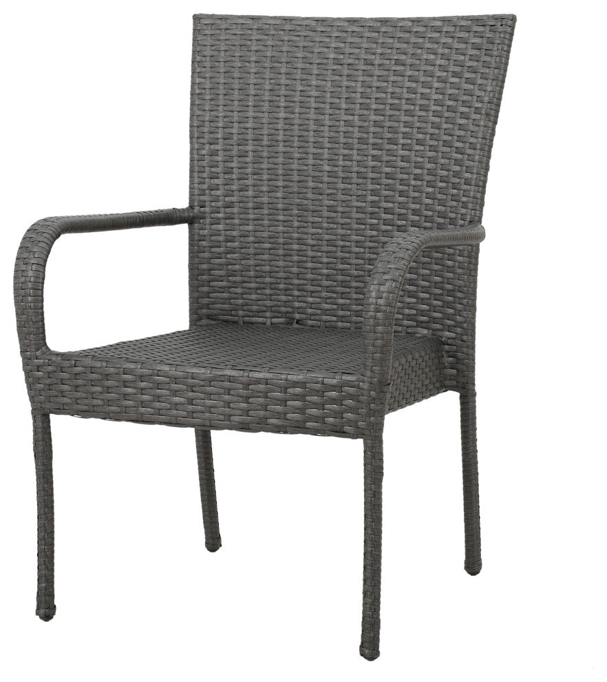 GDF Studio 5-Piece Murrary Outdoor Wood and Wicker Dining Set, Gray and Gray