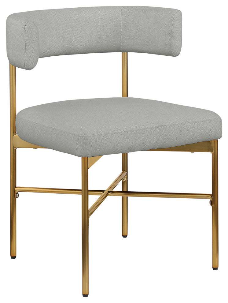 Rivage Durable Linen Textured Fabric Dining Chair, Set of 2, Grey, Brushed Gold Finish