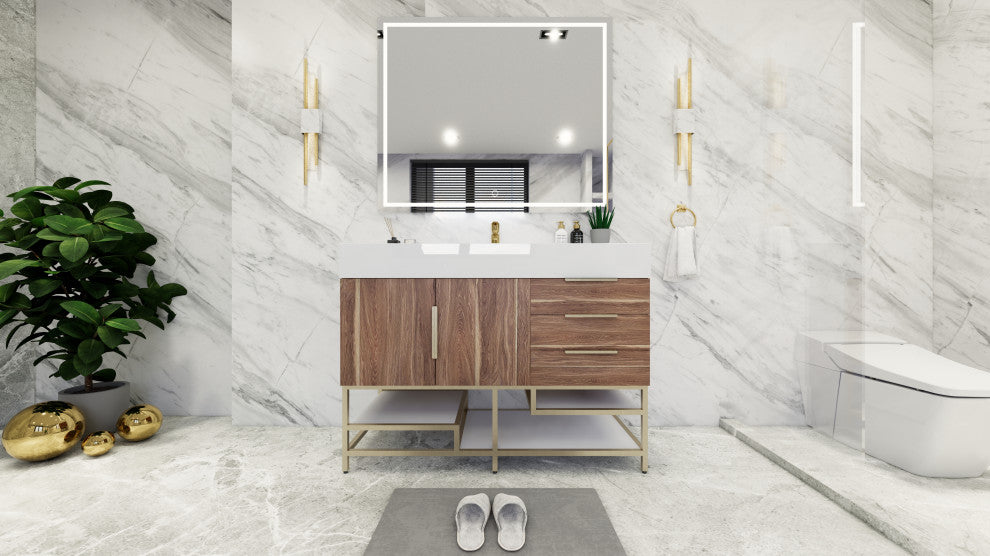 Madison 48" Free Standing Vanity with Reinforced Acrylic Sink, White Oak