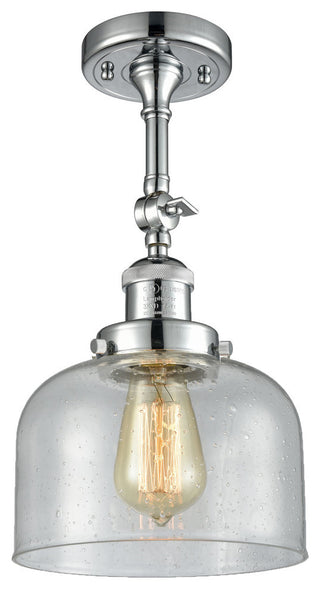 Large Bell 8" Semi-Flush Mount, Polished Chrome, Glass: Seedy