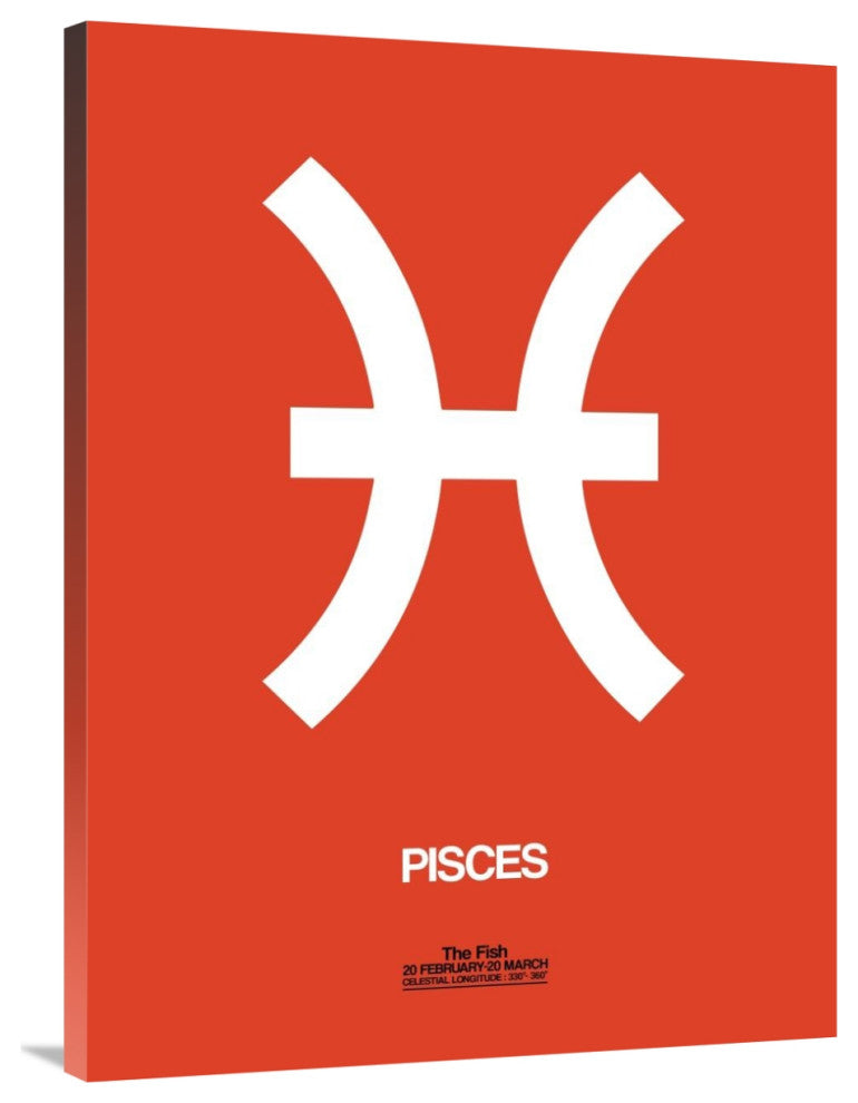 "Pisces Zodiac Sign White on Orange" Fine Art Print