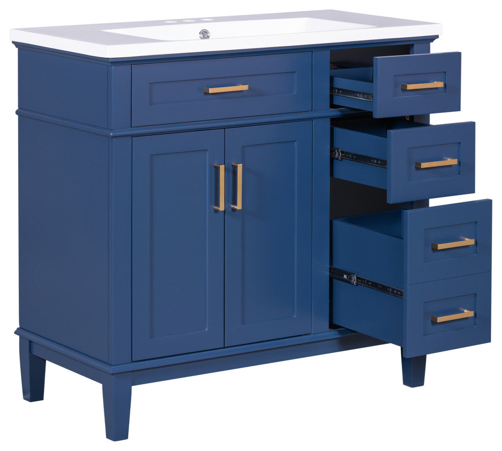 36 Inch Bathroom Vanity with Resin Sink, Blue